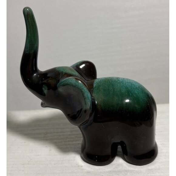 Blue Mountain Pottery Elephant Figure Green & Black Glaze 4.75" Tall Canada MCM - Picture 4 of 8